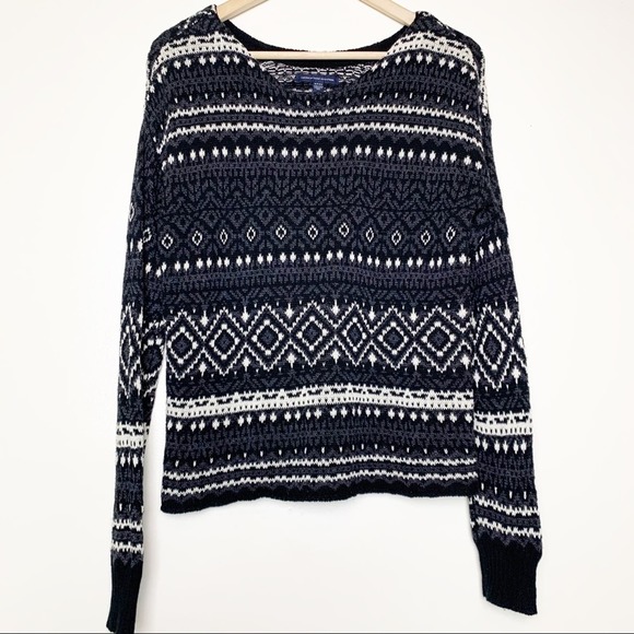 American Eagle Geometric Striped Boatneck Sweater Women's Size Small - Picture 1 of 6
